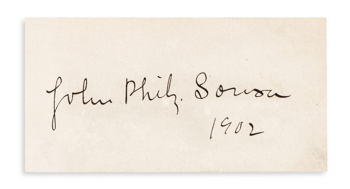 SOUSA, JOHN PHILIP. Date and Signature, John Phil. Sousa, on a small card.